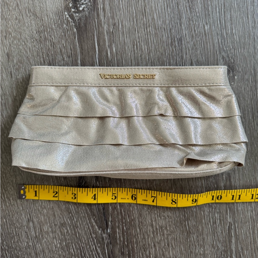 Victoria’s Secret Gold / beige shimmer glitter ruffle clutch bag